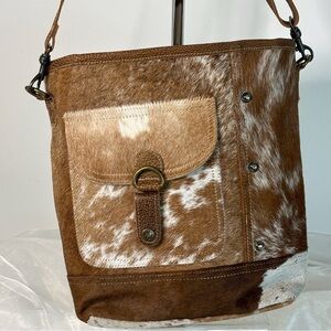 Myra Bag Brown and White Cowhide Shoulder Bag